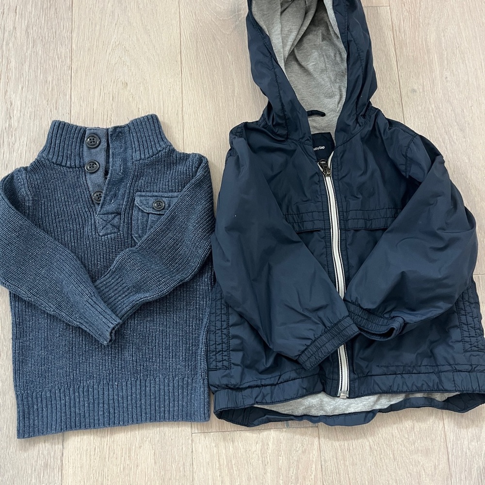 🍀2/$10 Gap Kids Navy Hooded Windbreaker + Knit Pullover - 2T bundle